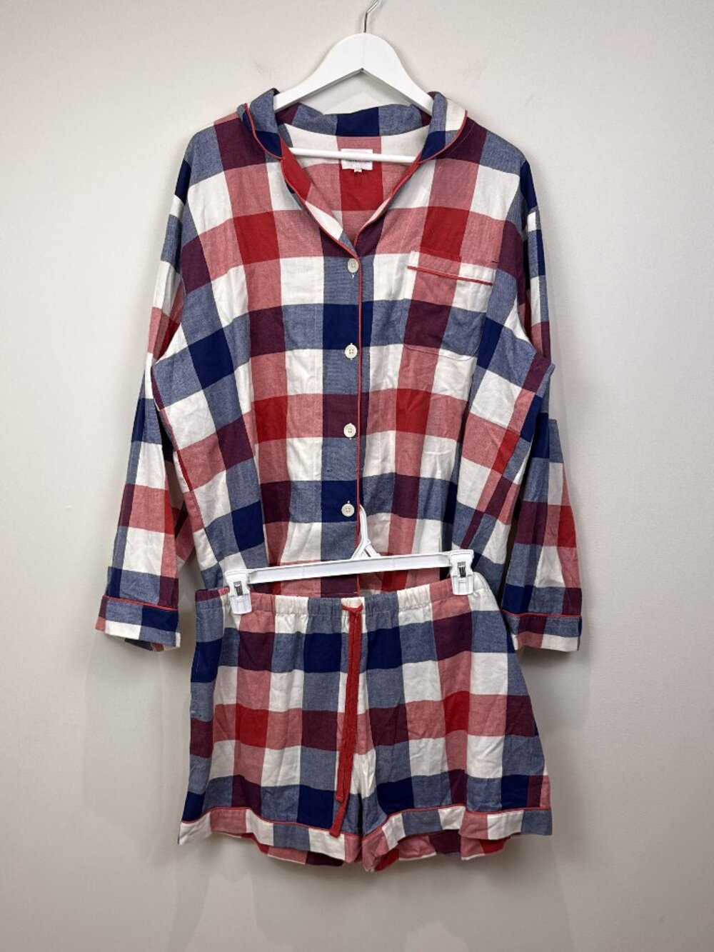 BedHead PJs Plaid Pajama Set XL Red Blue Check 100% Organic Cotton